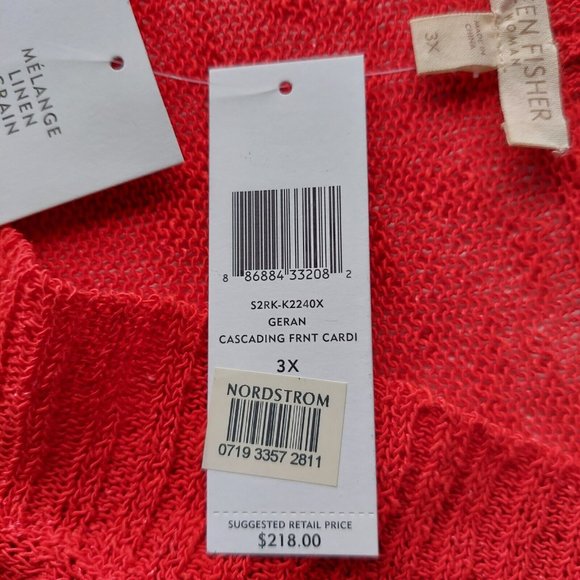 NWT EILEEN FISHER WOMAN 3X Melange Linen Grain Cascading Front Textured Cardigan - Picture 13 of 16